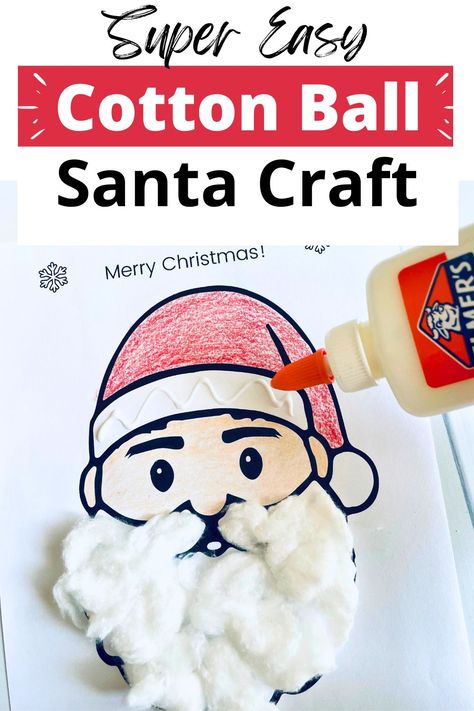 easy Cotton ball Santa Craft Santa Face Template, Cotton Ball Santa, Santa Craft For Kids, Santa Hat Crafts, Cotton Ball Crafts, Santa Activity, Ball Craft, Santa Claus Crafts, Santa Craft