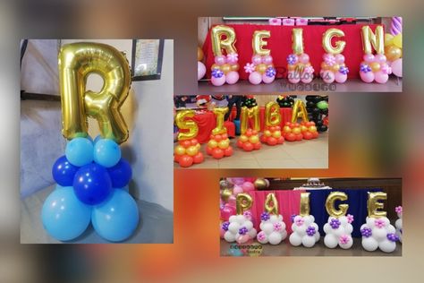 Name Balloons Letters, Balloon Strands, Ballon Ideas, Letter Standee, Balloon Decoration Ideas, Balloon Table Centerpieces, Balloon Walls, Balloon Pillars, Name Balloons