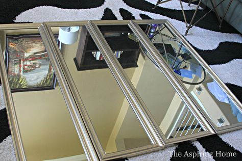 DIY Mirrored Room Divider in 6 Easy Steps | The Aspiring Home Diy Screen Room, Diy Room Divider Cheap, Mirrored Room, Mirror Room Divider, Home Gym Basement, Room Divider Ideas, Cheap Dorm Decor, Room Bedrooms, Over The Door Mirror