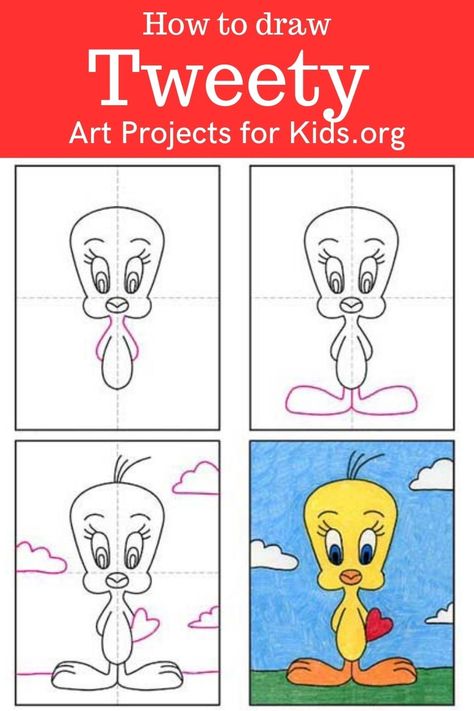 Learn how to draw Tweety Bird with an easy step-by-step PDF tutorial. Bird Drawing Easy, Tweety Cartoon, Cartoon Drawing Images, Tweety Bird Drawing, Bird Coloring Page, Bird Coloring, Tutorial Drawing, Crayon Drawings, Drawing Step By Step