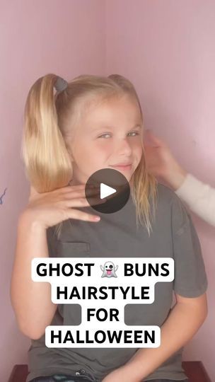 Girls Ghost Hair Buns, Halloween Bun Hairstyles, Crazy Hairstyles For School, Ghost Space Buns, Ghost Buns Hair Kids, Ghost Hair Buns, Ghost Buns Hair, Scary Hairstyles, Ghost Hairstyle