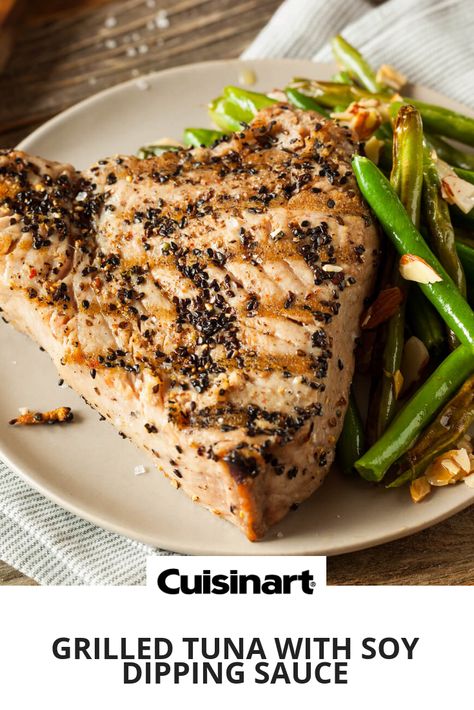 Grilled Tuna with Soy Dipping Sauce #tuna #fish Grilled Tuna Recipes, Cooking Ahi Tuna, Soy Sauce Recipe, Grilled Tuna Steaks, Smoked Tuna, Ahi Tuna Steak, Tuna Steak Recipes, Recipes With Soy Sauce, Tuna Steak