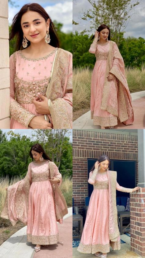 Shadi Pose, Styling Dupatta, Pink Dress Design, Eid 2024, Stitching Styles, Wahaj Ali, Yumna Zaidi, Bridal Songs, Long Frock Designs