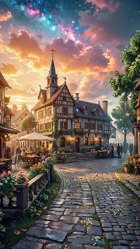 Elf City, Village Aesthetic, Minecraft Steampunk, Whimsical Houses, Poetic Photography, Clip Art Frames Borders, Wattpad Background, Fantasy Town, Fantasy Props