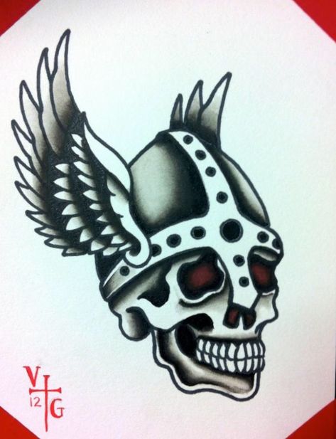 Traditional Viking, Valkyrie, old school, skull tattoo Viking Traditional Tattoo, Old School Viking Tattoo, Nordic Style Tattoo, Traditional Valkyrie Tattoo, Viking Skull Tattoo, Viking Helmet Tattoo, Viking Skull Art, Traditional Viking Tattoos, Vintage Tattoo Art