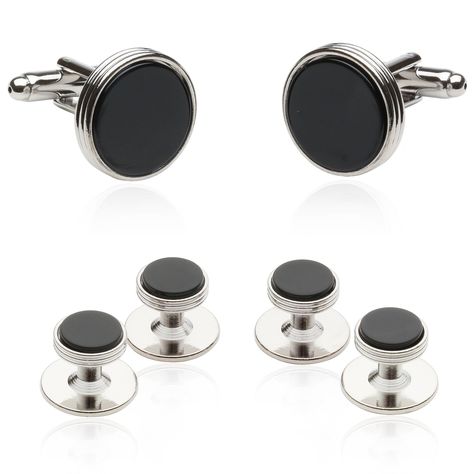 PRICES MAY VARY. Genuine Onyx Tuxedo Studs Rich natural semiprecious stone adds luster and good looks Silver-Tone Setting Contrasts perfectly with dark onyx and wont tarnish Presentation Box Included with these mens cuff links make them a perfect gift Ideal Accessory Perfect not only for tuxedos but also to impress at other occasions such as job interviews International products have separate terms, are sold from abroad and may differ from local products, including fit, age ratings, and language of product, labeling or instructions. The Tuxedo Cuff Links and Studs Set in Onyx and Silver from Cuff-Daddy is aptly named, because these gorgeous Genuine Onyx Tuxedo Studs look great on anyone wearing a tuxedo. But they also go well with any shirt with French cuffs and are a great accessory for m