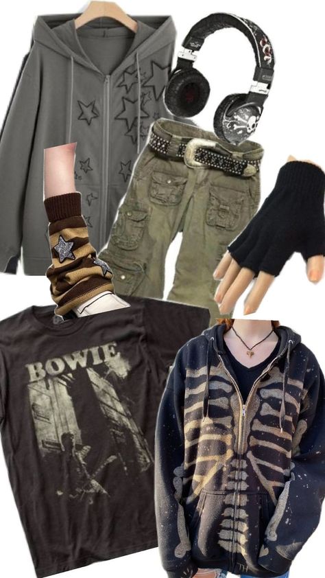 cool shirt, jackets and hand and arm warmers( fingerless gloves) and even a cool set of headphones Earth Tone Clothes Aesthetic, Apocalypse Aesthetic Clothes, Earth Tone Clothes, Apocalypse Aesthetic, Midwest Emo, Collage Inspiration, Clothes Aesthetic, Pull Off, Christmas 2024