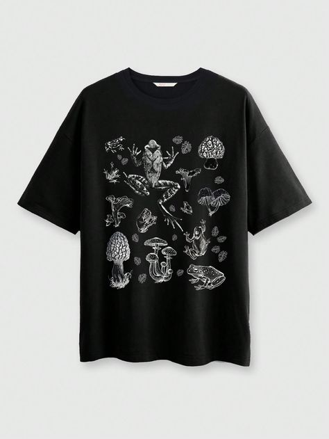 ROMWE Fairycore Mushroom Graphic Tee For Summer, SchoolI discovered amazing products on SHEIN.com, come check them out! Fairycore Mushroom, Mushroom Graphic, Halloween Fruit, Cartoon Halloween, Estilo Hip Hop, Summer School, Black Casual, Beauty Health, All Fashion