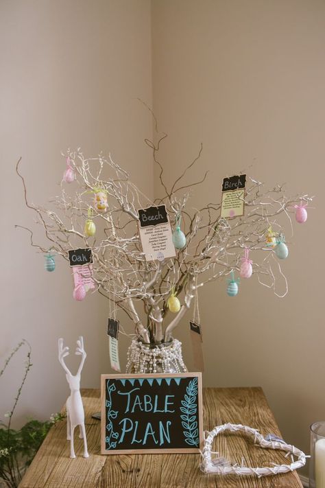 Easter Wedding Seating Chart or Place Card Tree Seating Plan Easter Wedding Theme, Spring Forest Wedding, Tree Seating, Easter Wedding Ideas, Spring Woodland, Pastel Wedding Theme, Wedding Table Seating Plan, Sleepover Birthday, Seating Plans