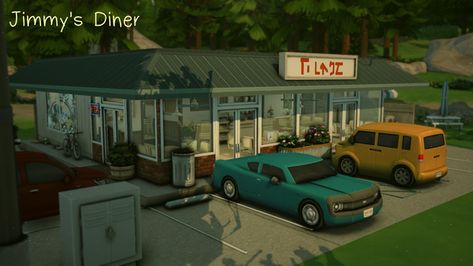 Jimmy's Diner | Patreon Diner Sims 4 Cc, Sims 4 Diner Build, Sims 4 Diner Cc, Sims 4 Diner, Sims 4 Realistic House, Sims Gallery, Ts4 Lots, Aesthetic Sims, The Sims 4 Lots