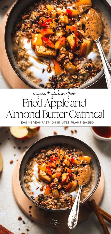 Apple Pie Breakfast Bowl, Oatmeal Recipes Breakfast Stovetop, Oatmeal Recipes Breakfast, Apple Oats, Almond Butter Oatmeal, Fried Apple, Oat Meal, Oatmeal Toppings, Oatmeal Bowl