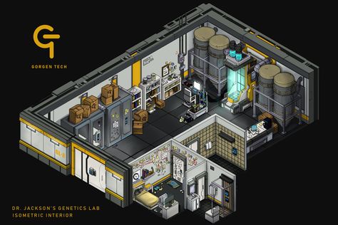 Isometric Game Art Lab  https://www.artstation.com/artwork/4ZB6k Isometric Game Art, Scifi Lab Concept Art, Sci Fi Isometric Room, Sci Fi Lab Concept Art, Sci Fi Research Lab, Isometric Cyberpunk Room, Isometric Factory, Secret Lab, Isometric Game