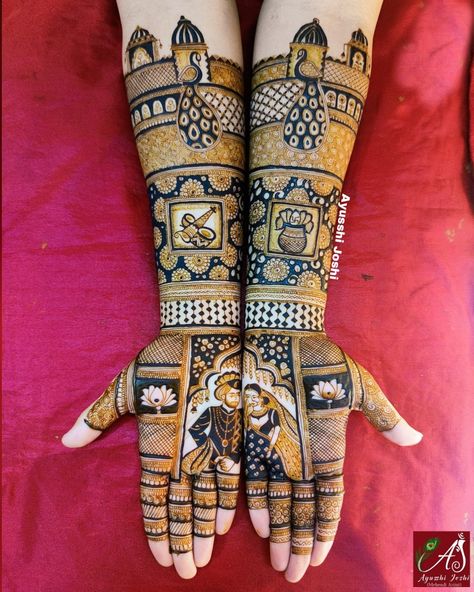 Engagement Mehendi Figures, Gangaur Mehendi, Bride Mahendi, Bride Mehndi, Traditional Mehndi Designs, Peacock Mehndi Designs, Bridal Mehandi, Mehndi Designs 2018, New Bridal Mehndi Designs