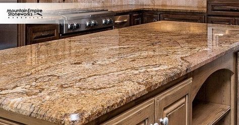 Splash Your Kitchen with Personality: 7 Vibrant Colorful Countertop Ideas https://mountainempirestoneworks.net/splash-your-kitchen-with-personality-7-vibrant-colorful-countertop-ideas/ Red Granite Countertops, Blue Countertops, Blue Granite Countertops, Green Countertops, Kitchen Pop, Kitchen Brown, Light Gray Cabinets, Light Wood Cabinets, Countertop Ideas