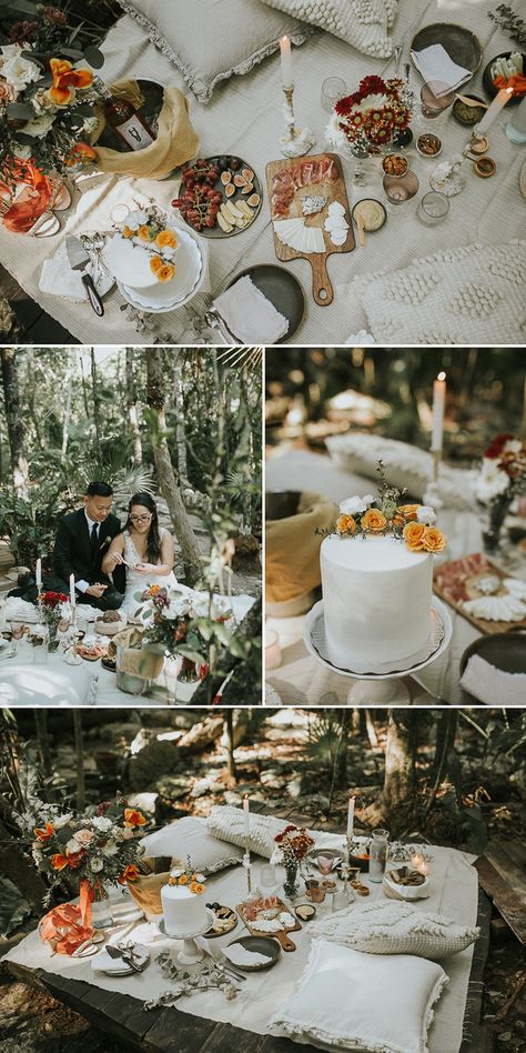 Picnic Wedding Attire, Micro Wedding Picnic, Rustic Picnic Wedding, Wedding Anniversary Picnic Ideas, Picnic Aesthetic Wedding, Elopement Food Ideas, Picnic Wedding Theme, Picnic Wedding Food, Engagement Picnic Ideas