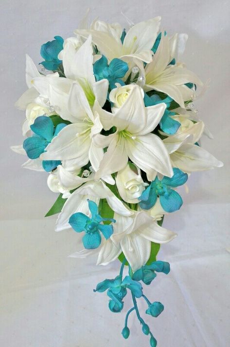 Turqoise Wedding, Turquoise Wedding Bouquets, Blue Orchid Bouquet, Turquoise Bouquet, Tangerine Wedding, Wedding Flower Bouquets, Frozen Wedding, Wedding Cheap, Teardrop Bouquet