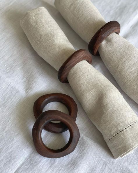 Wooden Napkin Rings, Wood Napkin Holder, Napkin Holders, Garden In The Woods, Table Napkins, Luxury Linen, Hand Carved Wood, Napkin Holder, Linen Napkins