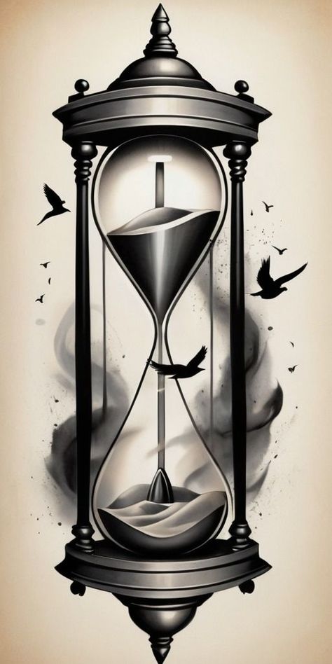 Sand Clock Tattoo Design, Sand Clock Tattoo, Rib Tats, Hourglass Tattoo Meaning, Hourglass Drawing, Watch Tattoo Design, Rose Clock, Heaven Tattoos, Hourglass Tattoo