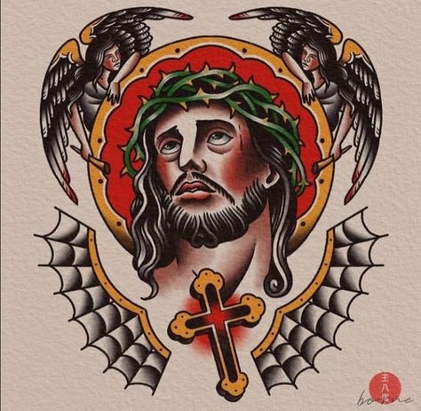 Traditional Tattoo Illustration, Jesus Tattoo Design, Traditional Tattoo Old School, Custom Motorcycle Paint Jobs, Traditional Tattoo Inspiration, Traditional Style Tattoo, Traditional Sleeve, Japan Tattoo Design, Traditional Tattoo Sleeve