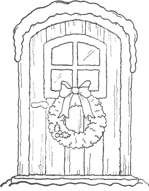 Christmas Door Drawing, Sewing Stencils, Wool Crafts Diy, Adult Coloring Designs, Fall Coloring Pages, Paint Cards, Z Arts, Christmas Stamps, Christmas Drawing