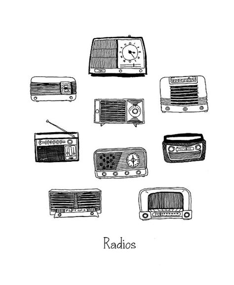 pen and ink drawing Vintage Radios by jodiburton on Etsy, $20.00