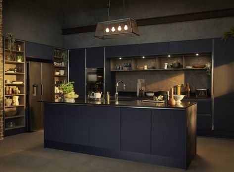 Blue Kitchen Inspiration, Wren Kitchens, Blue Kitchen Designs, Wren Kitchen, Navy Blue Kitchen, Navy Kitchen, Grey Kitchen Designs, Handleless Kitchen, Kitchen Prices