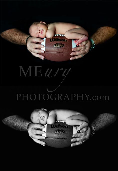 Football Newborn Football Photoshoot, Sports Themed Newborn Photos, Newborn Sports Photos, Football Infant Photoshoot, September Baby Pictures Ideas, Sports Newborn Pictures, Newborn Football Photography, Football Newborn Pictures, Newborn Football Pictures