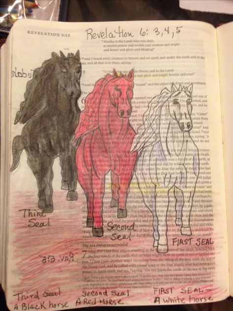 Three horses Rev 6:3-5 Bible Highlighting, Revelation 6, Three Horses, Four Horses, Inspire Bible, Bible Drawing, Revelation Bible, Bible Journaling Ideas Drawings, Crafty Mom