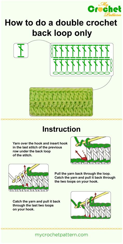 How to do a double crochet back loop only Crochet Back Loop Only, Afghans Crochet, Crochet Stitches Guide, Beginner Crochet Tutorial, Crochet Humor, Crochet Tips, Trendy Sewing, Crochet Buttons, Crochet Lessons