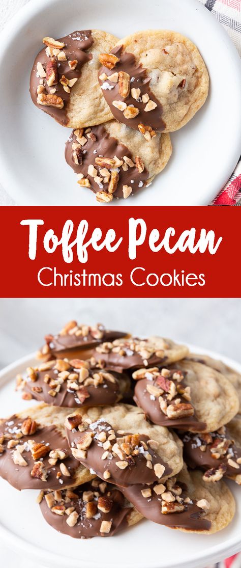 his isn’t the fanciest Christmas cookie recipe, but the flavors can’t be beat! Christmas Cookies Pecan, Pecan Christmas Cookies, Easy Christmas Cookie Recipes, Toffee Cookies, Chocolate Christmas, Christmas Cookies Easy, Recipes Christmas, Buttery Cookies, Cookies Christmas