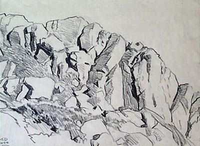 Drawing Cliffs And Rocks, Rock Mountain Drawing, How To Draw Cliffs, Draw Rocks, Mountain Sketch, Drawing Rocks, Mountain Drawing, Nature Sketch, Landscape Sketch