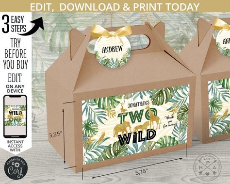 Jungle Themed Party, Cow Baby Showers, Gold Animals, Party Box, Gable Boxes, Safari Birthday, Safari Party, Safari Theme, Birthday Invitations Girl