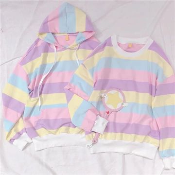 New In – Page 6 – SANRENSE Pastel Hoodie, Kawaii Harajuku Fashion, Pastel Fashion, Zooey Deschanel, Striped Hoodie, Imagine Dragons, Kawaii Clothes, Harajuku Fashion, Pastel Rainbow