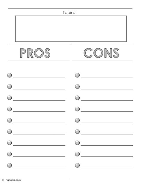 Pros and Cons List | Online or Editable and Printable Pros And Cons Template, Pro And Cons List, Pros And Cons List Template, Study Things, Best Presentation Templates, Pros And Cons List, Recovery Coach, Print Planner, Contract Agreement