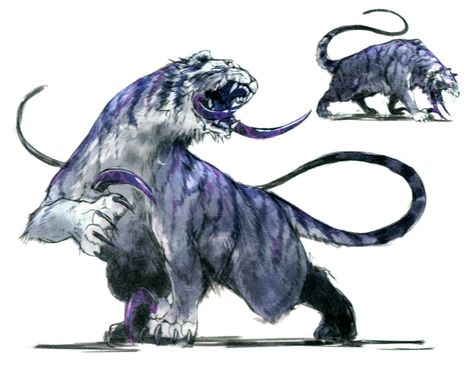 Tiger Creature Design, Tiger Monster, Octopath Traveler, Mythical Creatures Fantasy, Mystical Animals, Creature Artwork, Big Cats Art, Dnd Monsters, Fantasy Beasts