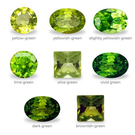 Peridot Properties and Characteristics | Diamond Buzz Brownish Green, Citrus Wedding, Peridot Color, Yellowish Green, Gemstone Properties, Peridot Jewelry, Artificial Light, Birthstone Colors, Dishwasher Soap