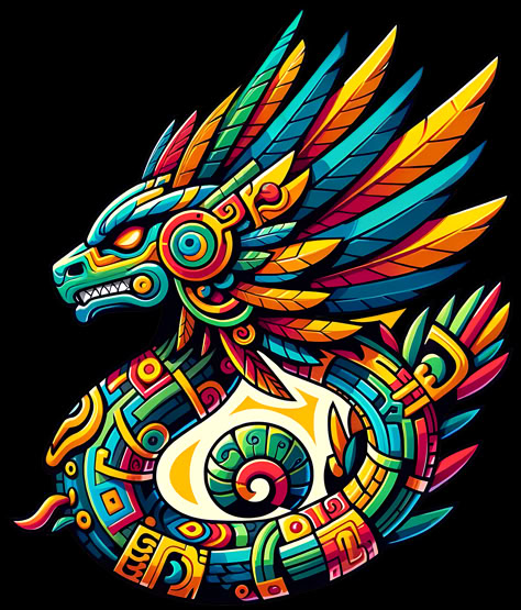 Quetzalcoatl, the Aztec god of wind, air, and learning. These designs combine elements of Mesoamerican art with symbolic representation, reflecting his attributes of creation, civilization, and wisdom. Aztec Art Tattoo, Quetzalcoatl Art, God Of Wind, Mesoamerican Art, Eagle Sketch, Aztec Tattoos, Mexican Tattoo, Mayan Art, Myths And Legends