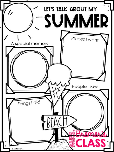 A perfect BACK TO SCHOOL activity! Encourage your students to share about their summer vacations by having them fill in this free resource! You may choose to have students draw or write in the spaces, providing differentiated opportunities to those who need it. Makes a sweet bulletin board! #backtoschool #freebie #kwriting #1stgradewriting #writing #literacy #education #kindergarten #1stgrade Summer Vacation Activities, Summer School Activities, Back To School Worksheets, Summer Worksheets, Back To School Activity, All About Me Activities, Summer Writing, 1st Grade Writing, Back To School Art