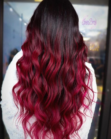 Copy #hairlove #hairlooks #cuthair #hairstyleideas #hairstyl #hairoftheday #hairstylist #hairart #hairtutorial #hairgoals #redhair #blackhair Black And Red Balayage Straight Hair, Black Hair With Red Highlights Long, Brown Hair Red Tips, Brown To Red Ombre Hair, Ombre Hair Red, Red And Black Hair Color, Red Ombré Hair, Hear Color, Balyage Hair