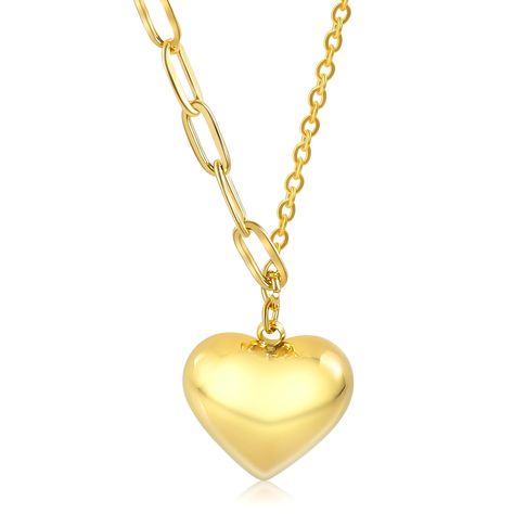 PRICES MAY VARY. Material: This gold necklace for women is made from 316L stainless steel and 18K gold plated surface with finely polished, lead free and nickle free, shiny not easy to fade and allergies At the center of attention hangs a delightful puffy heart charm pendant, crafted with precision and care. The heart's gentle curves and polished surface reflect the warmth and affection it symbolizes, making this choker necklace for women a meaningful addition to your jewelry repertoire The leng Small Heart Necklace, Heart Pendent, Paperclip Chain Necklace, Puffy Heart Charms, Heart Necklaces, Pendent Necklace, Gold Heart Necklace, Gold Necklace Women, Puffy Heart