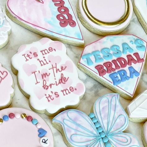 Cake with a Side of Cookies || Custom Cakes & Cookies on Instagram: "No caption needed. 😍" Taylor Swift Bridal Shower Cookies, Taylor Swift Bachelorette Cookies, Taylor Swift Sugar Cookies, Tea Party Wedding Shower, Bachelorette Cookies, Bridal Shower Cookies, Tea Party Wedding, Fancy Cookies, April Showers