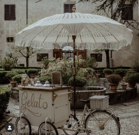 Gelato Cart, Rustic Italian Wedding, Italian Themed Parties, Wedding Pool Party, Ice Cream Cart, Event Bar, The Wedding Cake, After The Wedding, Vintage Umbrella