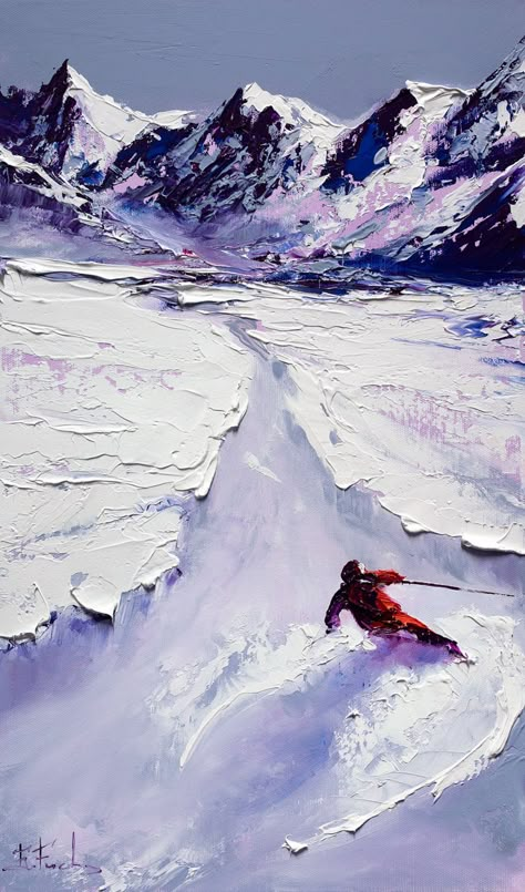 Ski Drawing, Skiing Photography, Skiing Art, Ski Art, Mountain Drawing, Oil Painting Portrait, Art Courses, Mountain Paintings, Winter Art