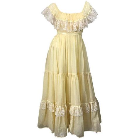 c5cc17e395d3049b03e0f1ccebb02b4ddesc52127772ri Off Shoulder Lace Dress, Vintage Pink Dress, Empire Maxi Dress, Dresses Yellow, Yellow Lace Dresses, 70s Maxi Dress, Yellow Maxi Dress, Lace Dress Vintage, Lace Pink Dress