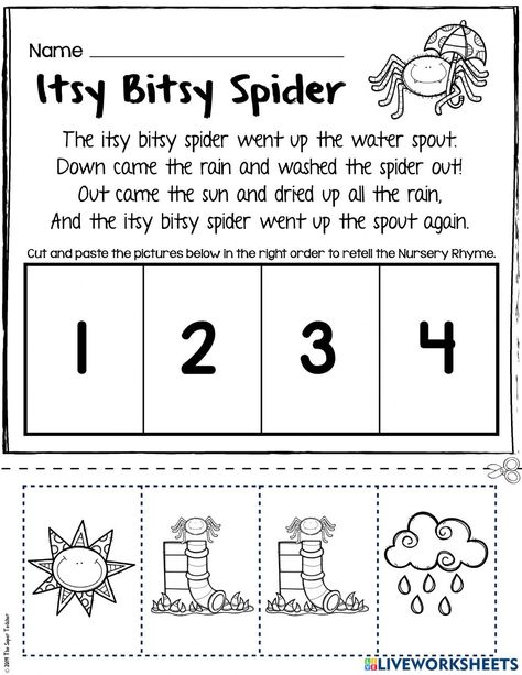 Shape Rhymes, Nursery Rhymes Printables, Itsy Bitsy Spider Activities, Spiders Preschool, Kindergarten Stories, Nursery Rhymes Preschool Crafts, Story Sequencing Worksheets, Storytime Activities, Nursery Rhyme Crafts