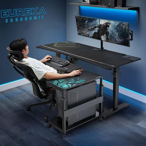 EUREKA ERGONOMIC Height Adjustable Computer Tower Stand, 2-Tier ATX-Case CPU Holder Cart Under Desk Mobile PC Laptop Standing Table Home Office Gaming Accessories w/Rolling Wheels & Mouse Pad, Black Brand EUREKA ERGONOMIC Color Black Item Dimensions LxWxH 25.2 x 13.8 x 33.3 inches Size 13.8"D x 25.2"W x 33.3"H Material Alloy Steel Pc Tower, Dual Monitor Arms, Computer Cases, Tower Stand, Computer Tower, Custom Mouse Pads, Office Supply Organization, Gaming Desk, Adjustable Desk