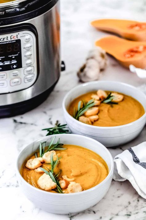 Instant Pot Butternut Squash Soup - Soulfully Made Instant Pot Butternut Squash Soup, Instant Pot Butternut Squash, Orange Soup, Sage And Rosemary, Healthy Butternut Squash, Creamy Soup Recipes, Butternut Squash Soup Recipe, Salad Recipes Lunch, Making Soup