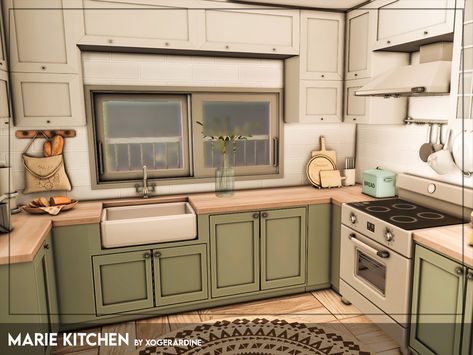 Sims Cc Boho Furniture, Sims 4 Cc Country Kitchen, Sims 4 Cc Furniture Functional Kitchen, Sims 4 Kitchen Set, Sims 4 Dining Room Cc, Sims4 Kitchen, Sims4 Furniture, Kitchen Cottagecore, Homey Kitchen