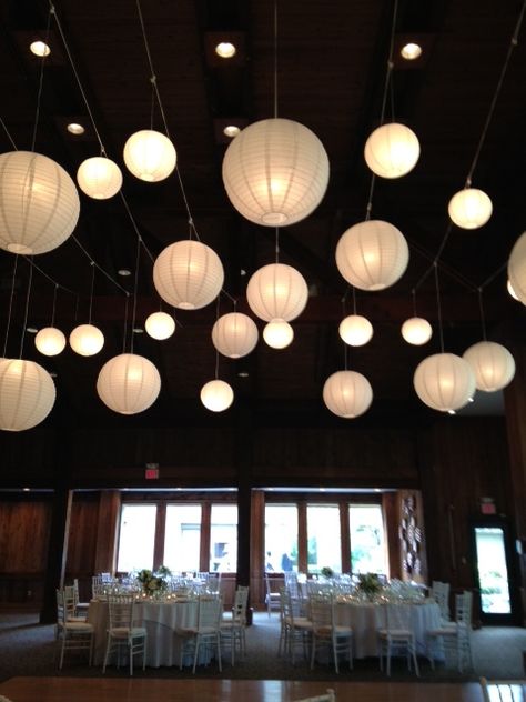 Lantern Ceiling Decor, Unique Lanterns, Spring Ball, Paper Lanterns Wedding, Lantern Decor Wedding, Ball Dance, Wedding Ceiling, Small Backyard Wedding, Lantern Hanging