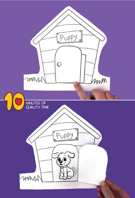 Puppy in Dog House - Printable Crafts for Kids Pet Animal Crafts For Preschoolers, Pet Crafts Kindergarten, Dog House Craft For Kids, Preschool Dog Craft, Dog Craft For Preschool, Pets Kindergarten Activities, Dog Activities Preschool, Pets Arts And Crafts Preschool, Dog Activities For Preschool